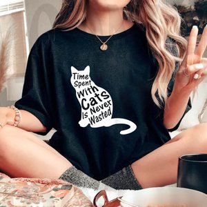 Time Spent With Cats Is Never Wasted Cat Lover Tshirt
